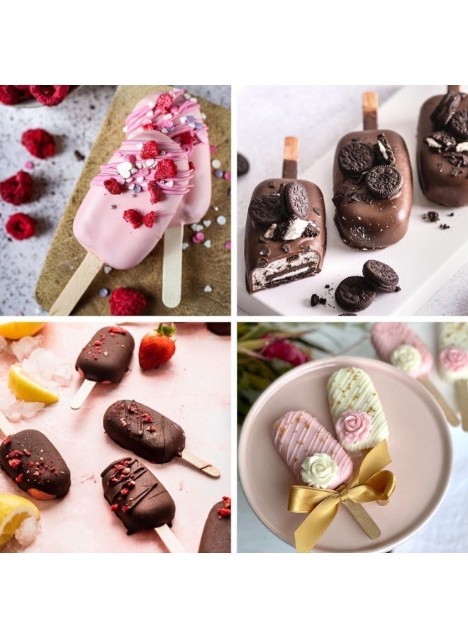 ChicAbode Popsicle Silicone Molds Set, 2 Pcs Ice Pop Molds, with Wooden Sticks, Cakesicles Mould, Oval Popsicle Mold, Bpa Free Homemade Cake Pop Mold, for Cake Pop, Ice Pop, Cakesicles, Pink - Image 5
